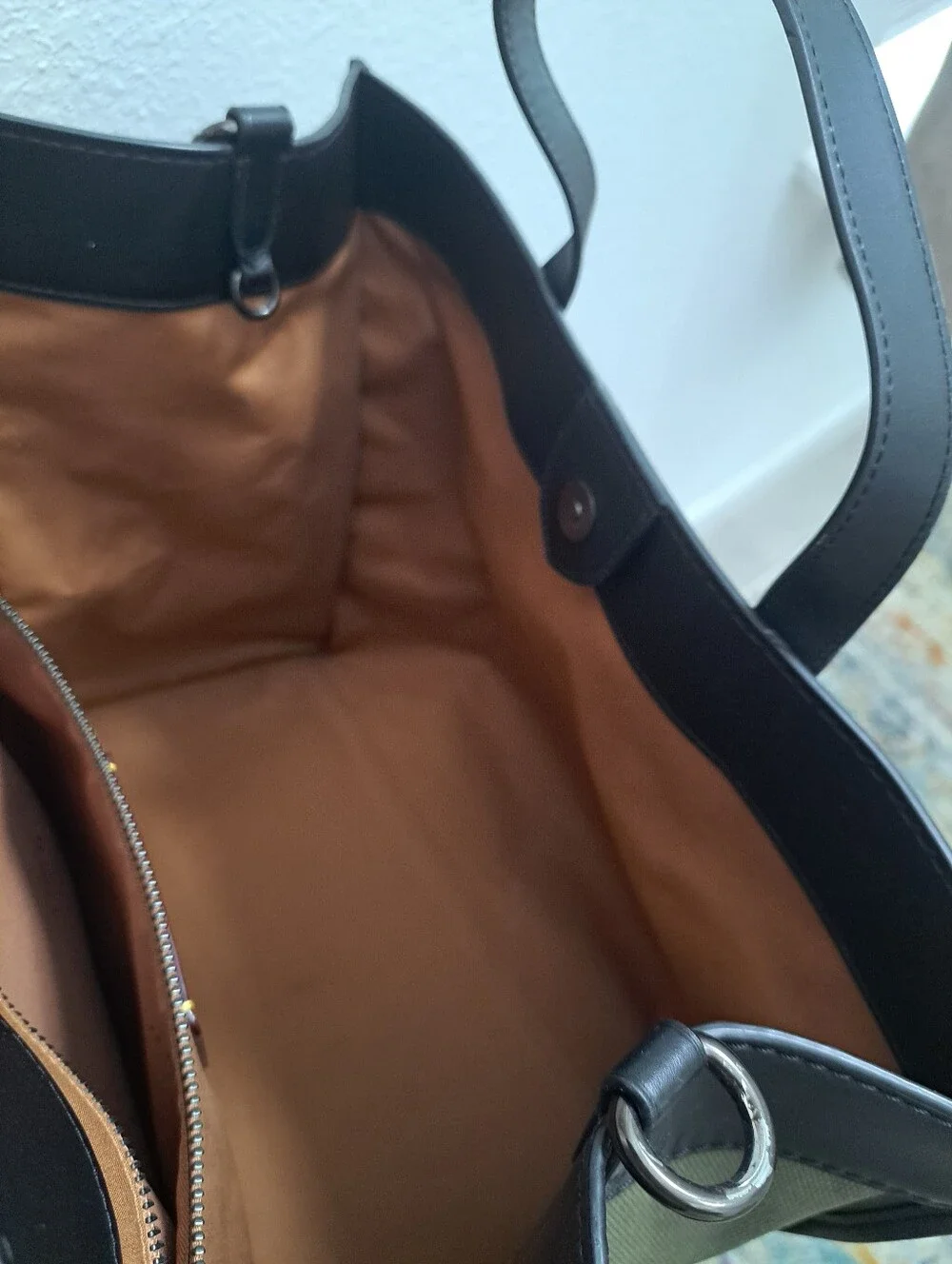 Coach Olive Green Canvas Tote with Black Leather Trim - Picture 2 of 4